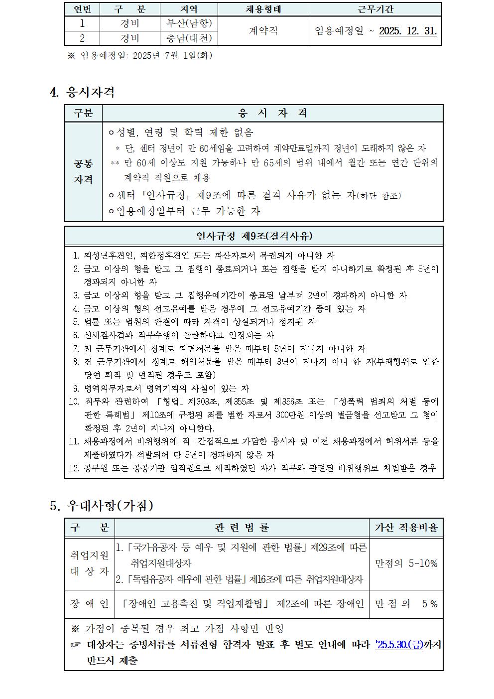2025년도 제2차 계약직 직원 신규채용 공고