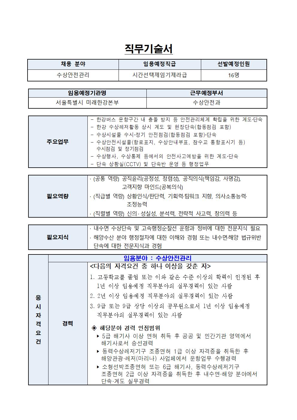 시간선택제임기제 공무원 채용시험 공고문(수상안전요원) 홍보
