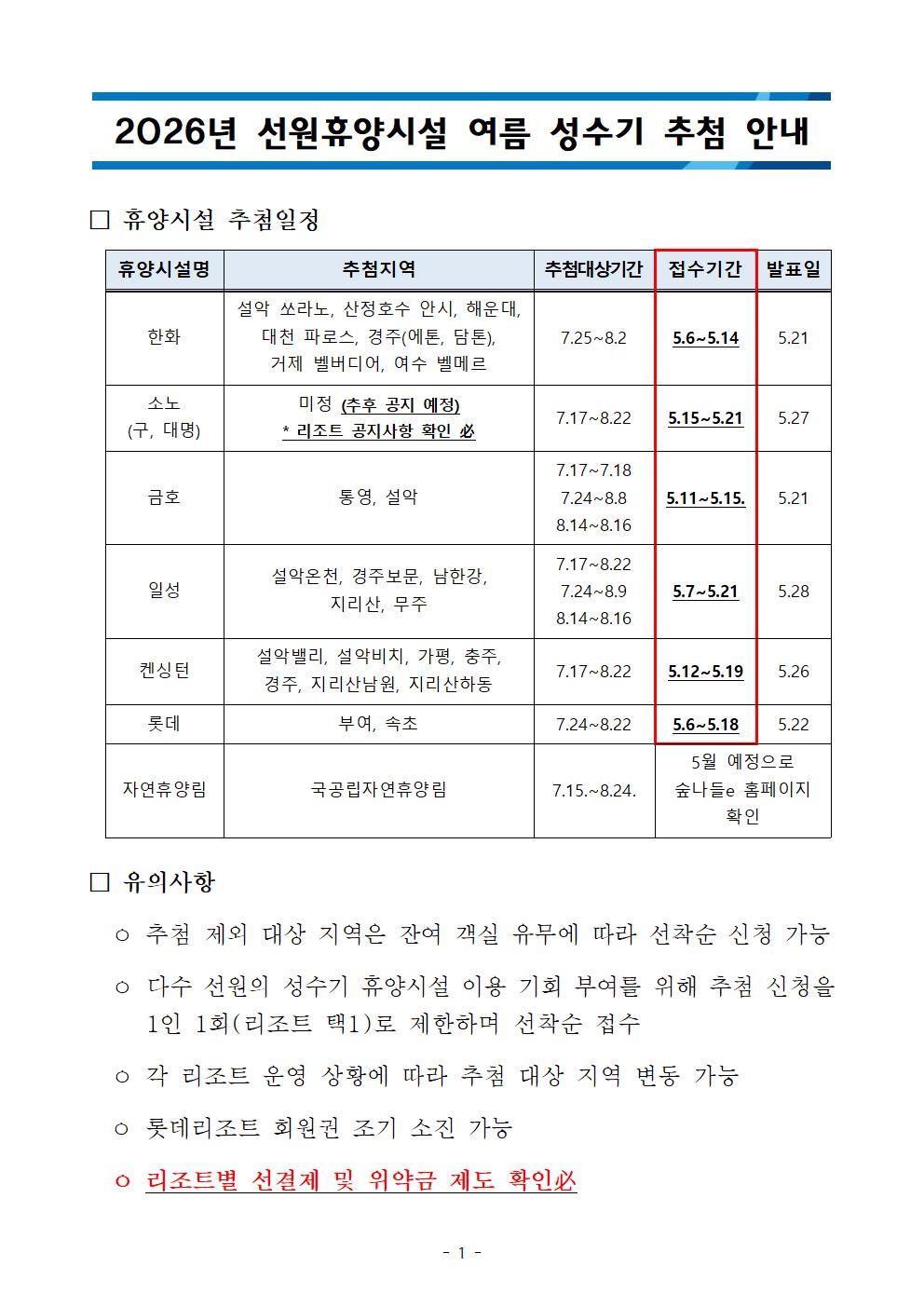 [안내] 2026년 선원휴양시설 여름 성수기 추첨 일정 안내