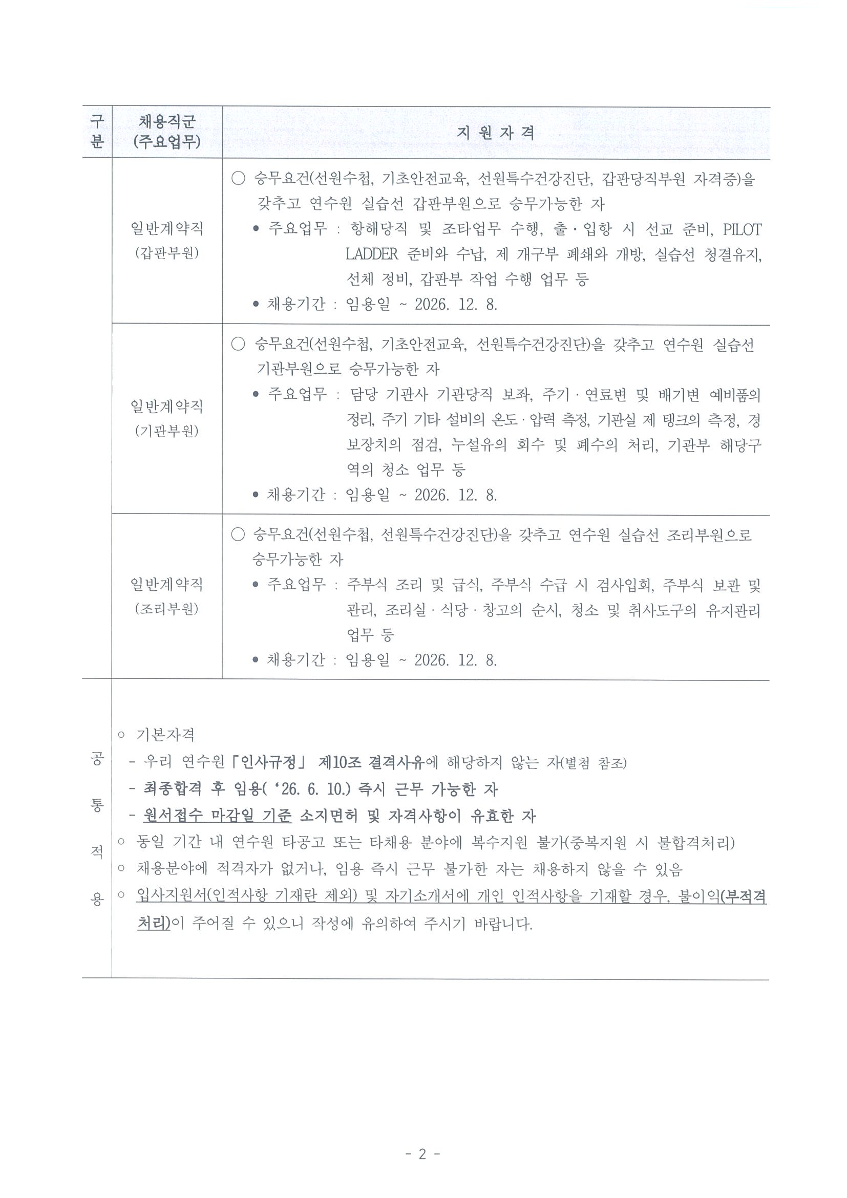 2026년도 제2차 계약직 직원 채용계획 및 공고 홍보