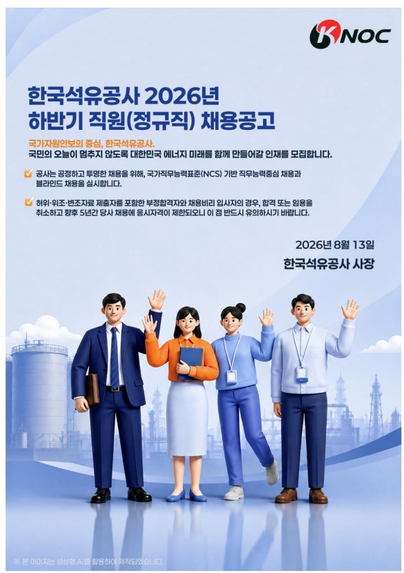 한국석유공사 2026년 하반기 직원(정규직) 채용공고 홍보